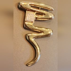 Vintage Park Lane Modernist Gold Tone Zig Zag Ribbon Brooch & Pendant